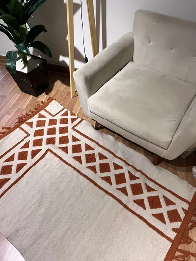 Handmade Modern Beige And Orange Kilim