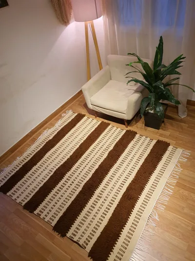 Handmade Modern Off White And Brown Kilim