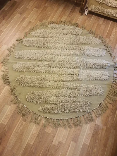 Handmade Modern Light Beige Round kilim