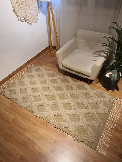 Handmade Modern Cafee, Beige And Light Gray Kilim