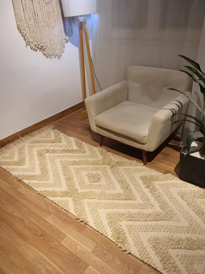 Handmade Modern Off White Kilim