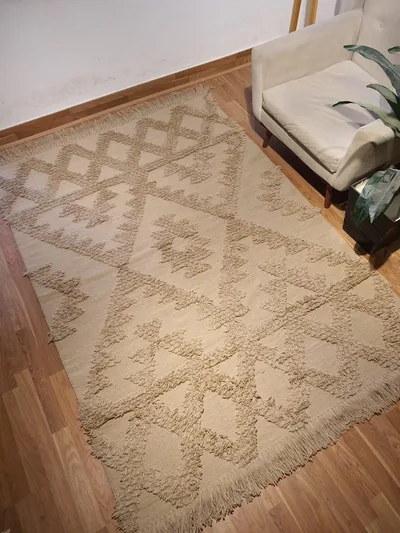 Handmade Modern Beige-Off White Kilim