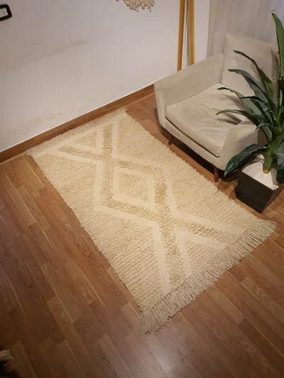 Handmade Modern Off White Kilim