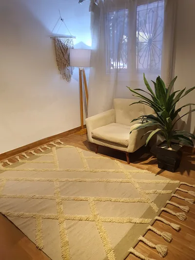 Handmade Modern Off White And Beige Kilim