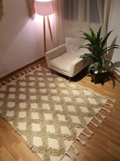 Handmade Modern Off White And Beige Kilim