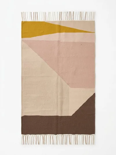 Handmade Modern Dark Brown, Gray-Brown, And Mustard Yellow Kilim