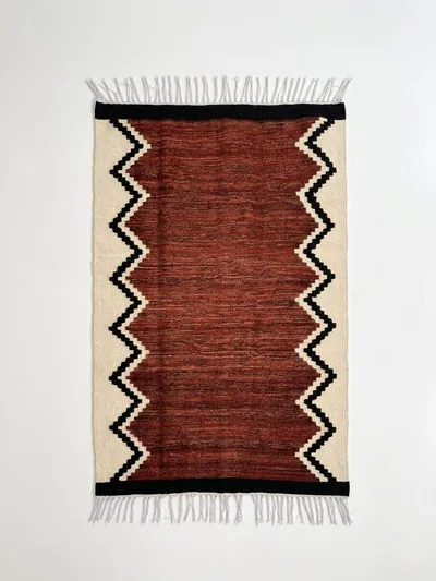 Handmade Modern Beige, Black And Burnt Brown Kilim