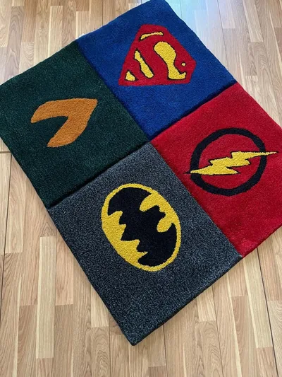 Handmade Red, Green, Blue And Gray Tufted Rug