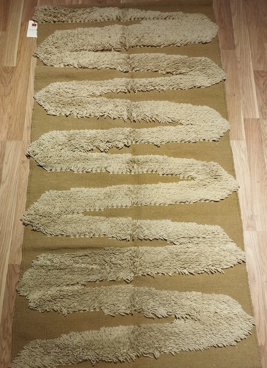 Handmade Modern Yellowish Beige And Dark Beige Kilim