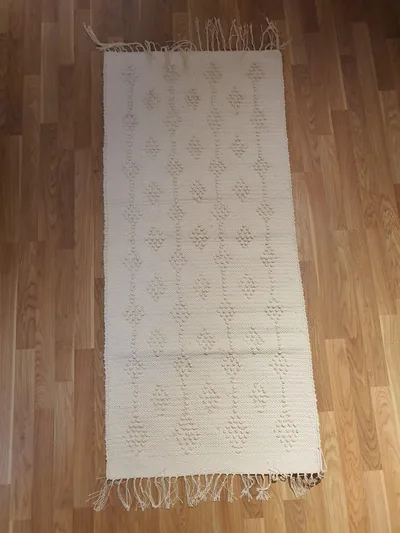 Handmade Modern Off White Cotton Kilim