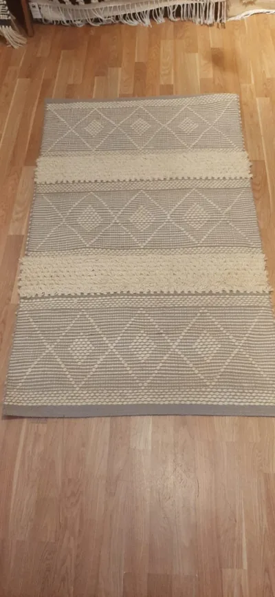 Handmade Modern Light Gray And Off White Kilim