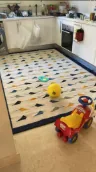 Handmade Modern Blue, Yellow And Black Kilim