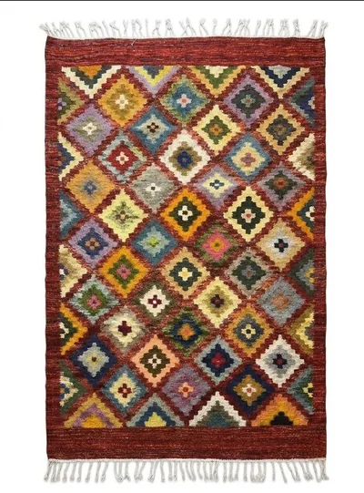 Handmade Modern Multicolor With Dark Red Base Kilim