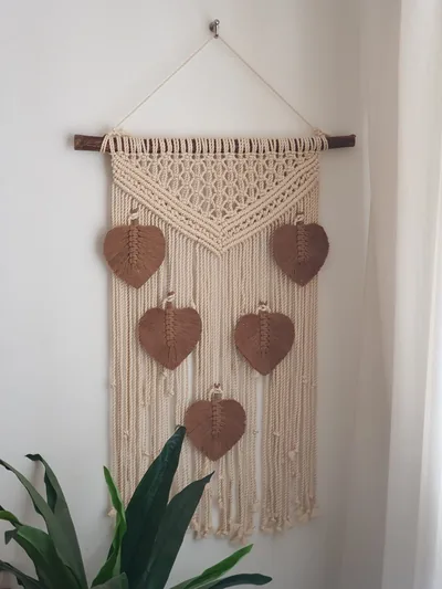 Handmade Modern Off White And Brown Makramya