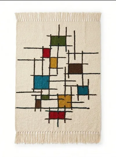 Handmade Wool Kilim Rug – Geometric Multicolor Design