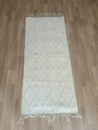 Handmade Modern Off White Cotton Kilim