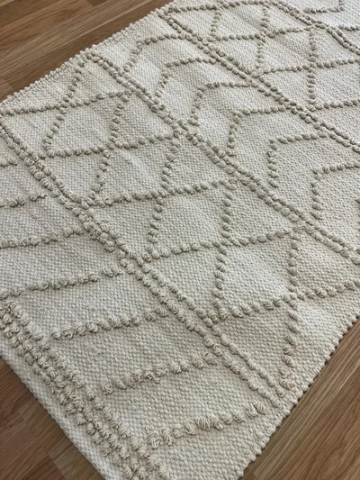 Handmade Modern White Cotton Kilim