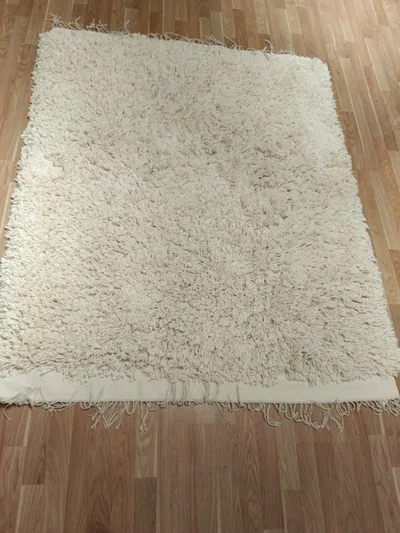 Handmade Modern Full Covered Off White Cotton Kilim