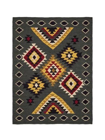 Handmade Modern Based Gray, Black And Colorful Kilim