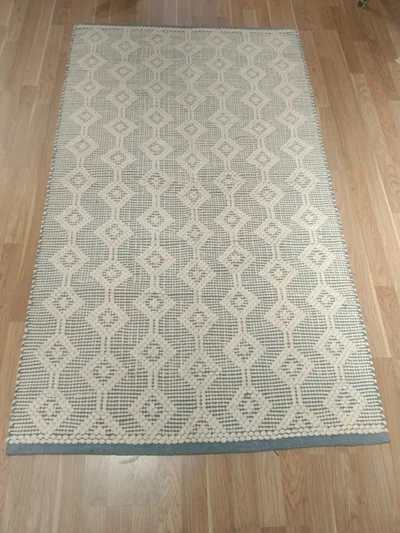 Handmade Modern Cotton Baby Blue And Off White Kilim