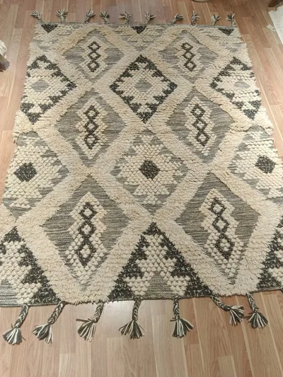 Handmade Modern Off White And Black Kilim