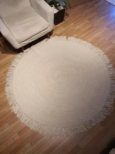 Handmade Modern Round Beige Crochet