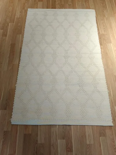 Handmade Modern Off White Cotton Kilim