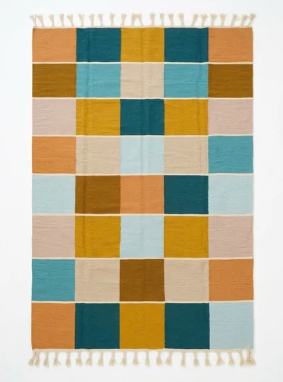 Color-block wool kilim