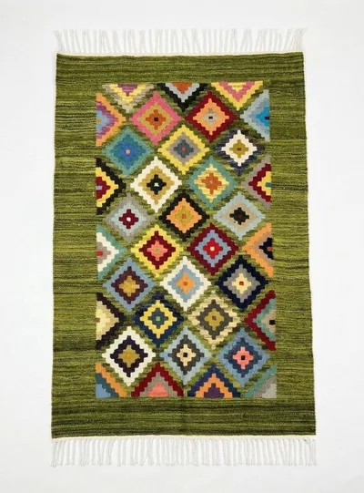 Handmade Modern Colorful And Light Green Kilim