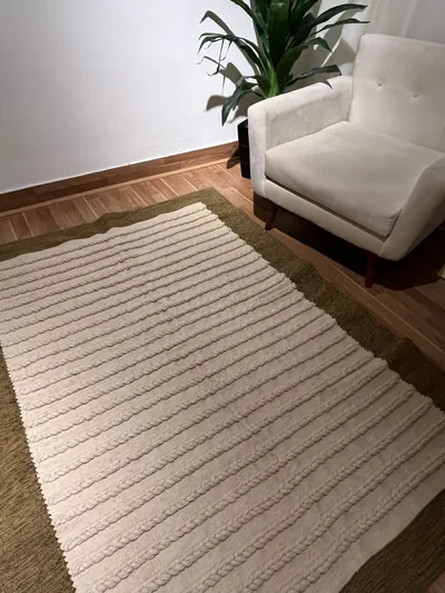 Handmade Modern Brown And Off White Kilim