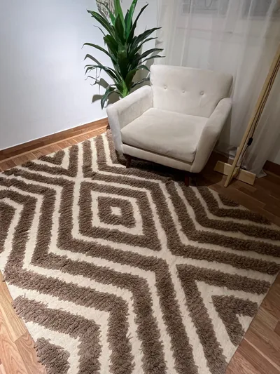 Handmade Modern Brown And Off White Kilim