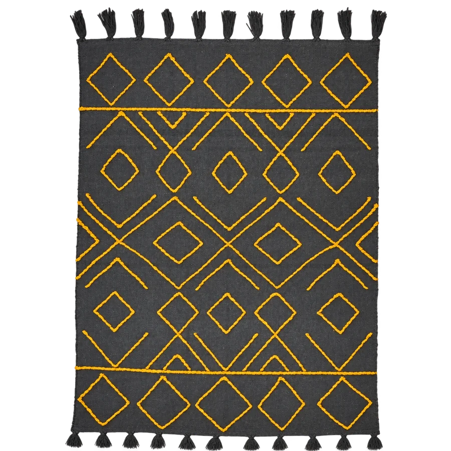 Charcoal kilim with fine mustard geometric lines