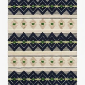 Handmade Modern Off White, Dark Blue And Green Kilim
