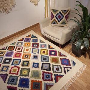 Handmade Modern Colorful And Off White Kilim