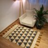 Handmade Modern Off White, Gray And Mustard Kilim