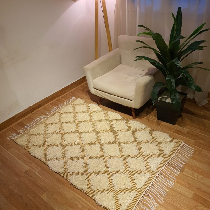 Handmade Modern Off White And Mustard Kilim
