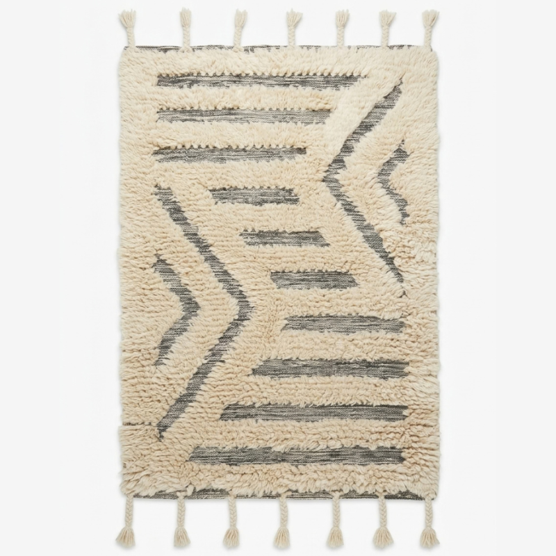Handmade Modern Dark Gray And Off White Kilim