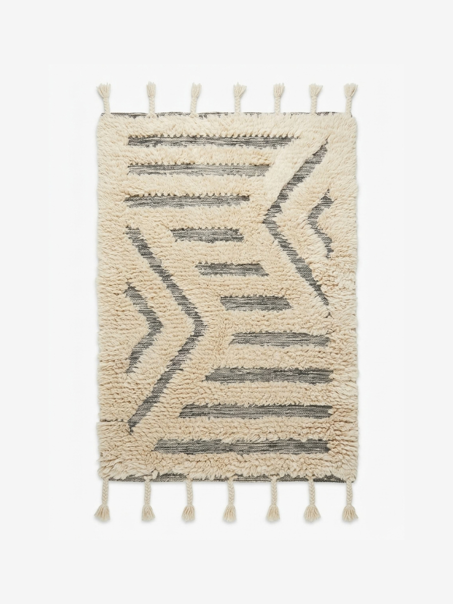 Handmade Modern Dark Gray And Off White Kilim