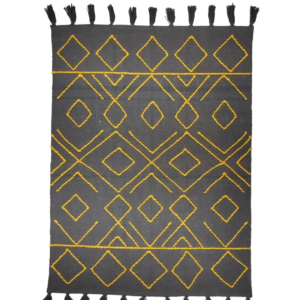 Handmade Modern Dark Gray And Mustard Kilim