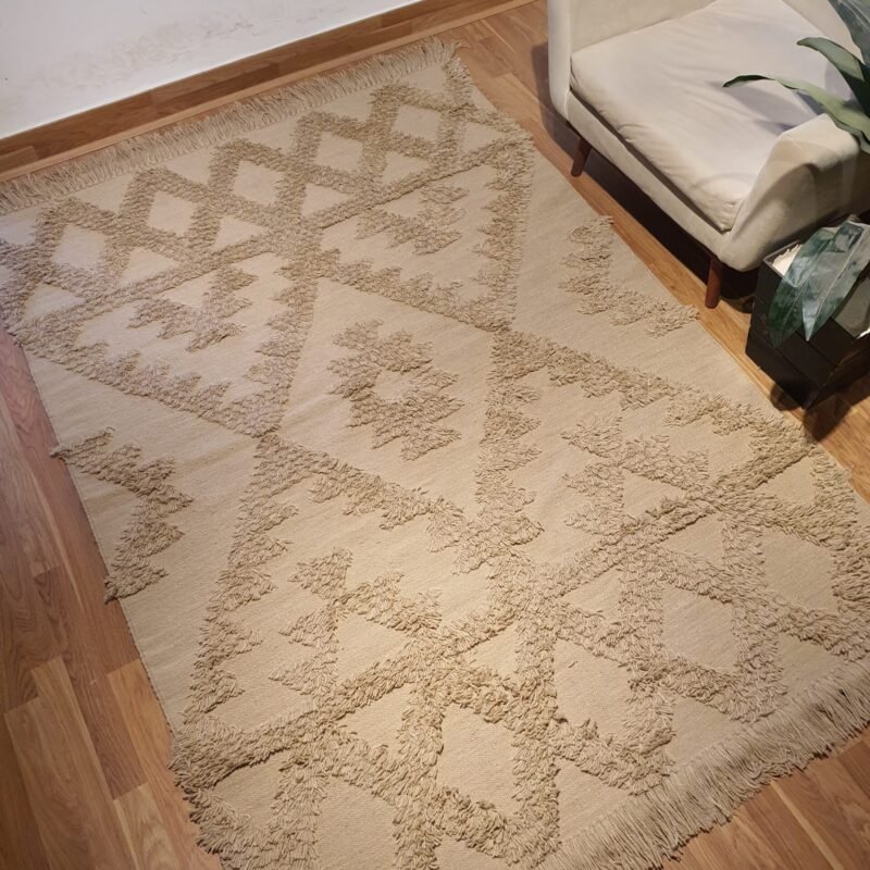 Handmade Modern Beige-Off White Kilim