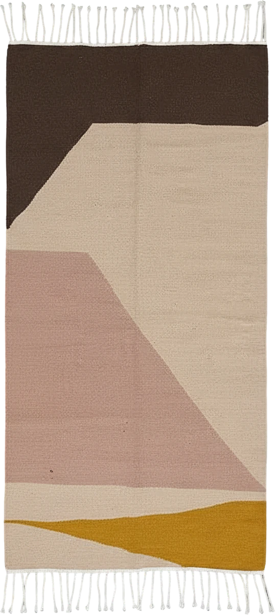 Handmade Modern Dark Brown, Gray-Brown, And Mustard Yellow Kilim