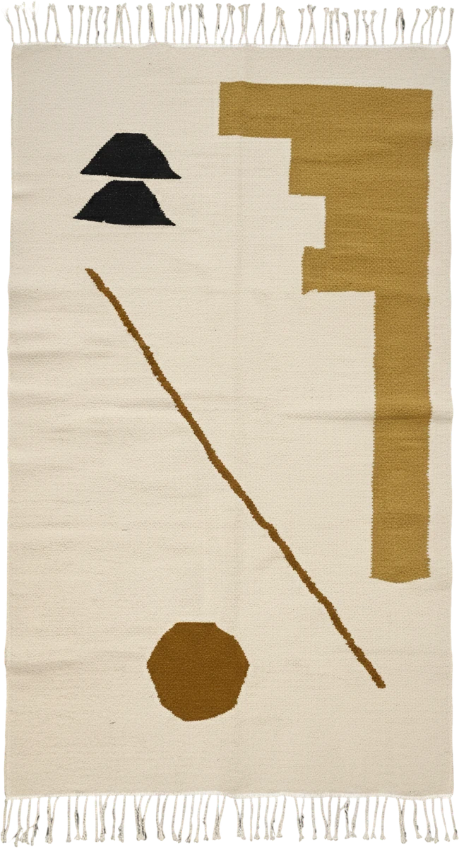 Handmade Modern Light Beige And Mustard Yellow And Dark Brown And Black And Light Brown Kilim