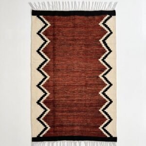 Handmade Modern Beige, Black And Burnt Brown Kilim
