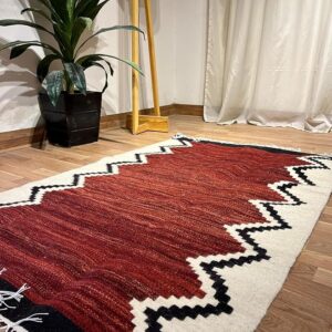 Handmade Modern Beige, Black And Burnt Brown Kilim