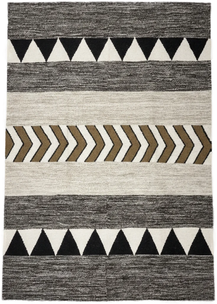 Handmade Modern Beige, Navy Blue And White Kilim