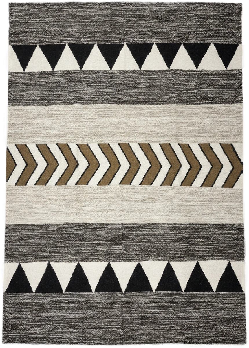 Handmade Modern Beige, Navy Blue And White Kilim