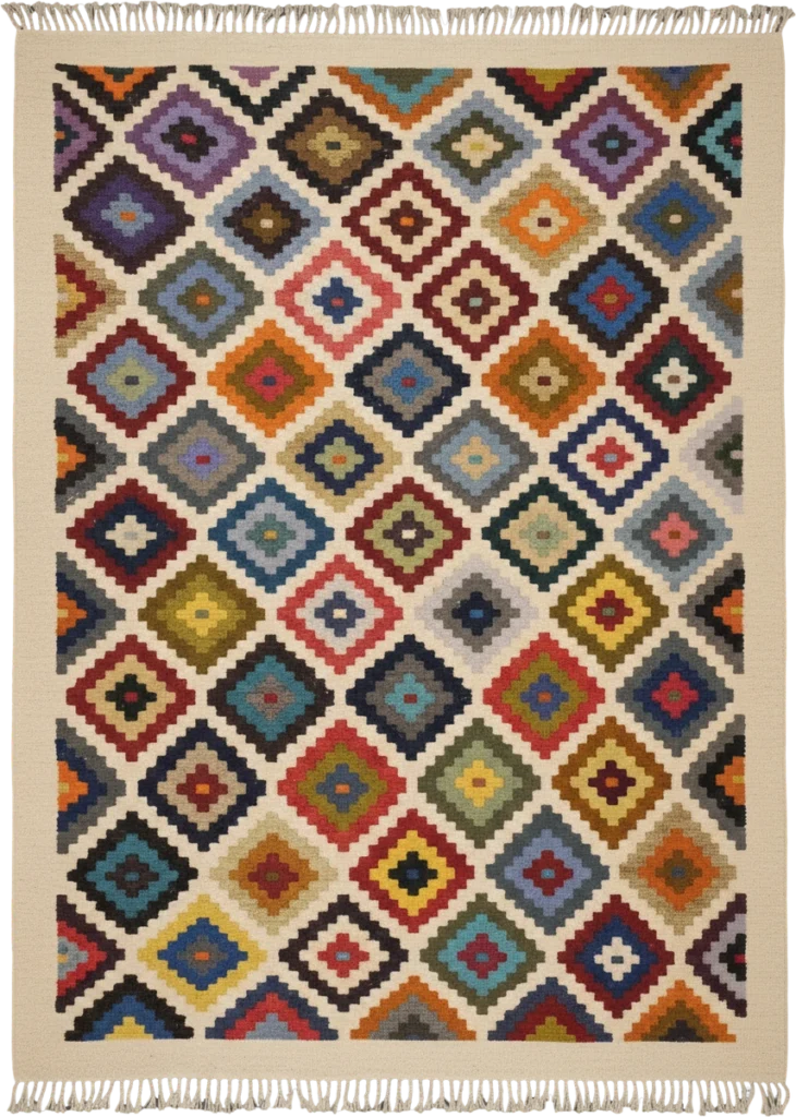 Handmade Modern Colorful And Off White Kilim