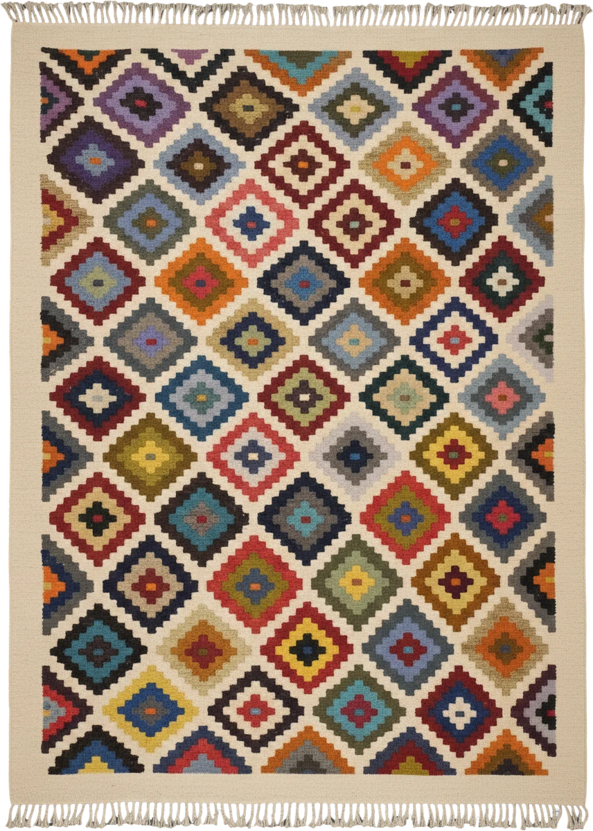 Handmade Modern Colorful And Off White Kilim