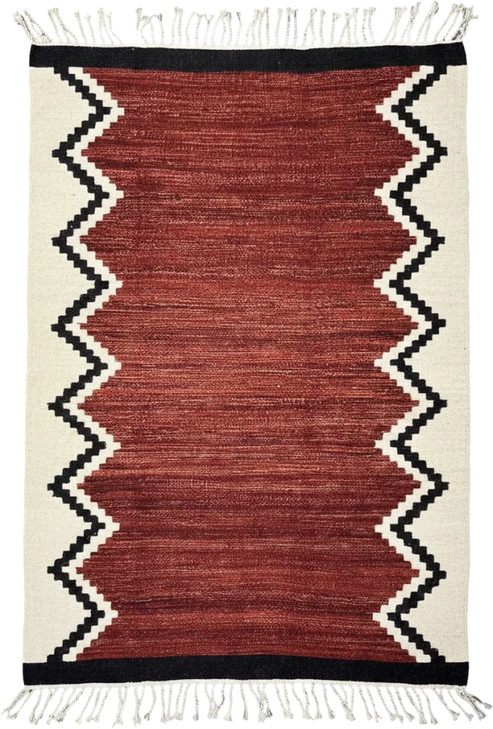 Handmade Modern Beige, Black And Burnt Brown Kilim