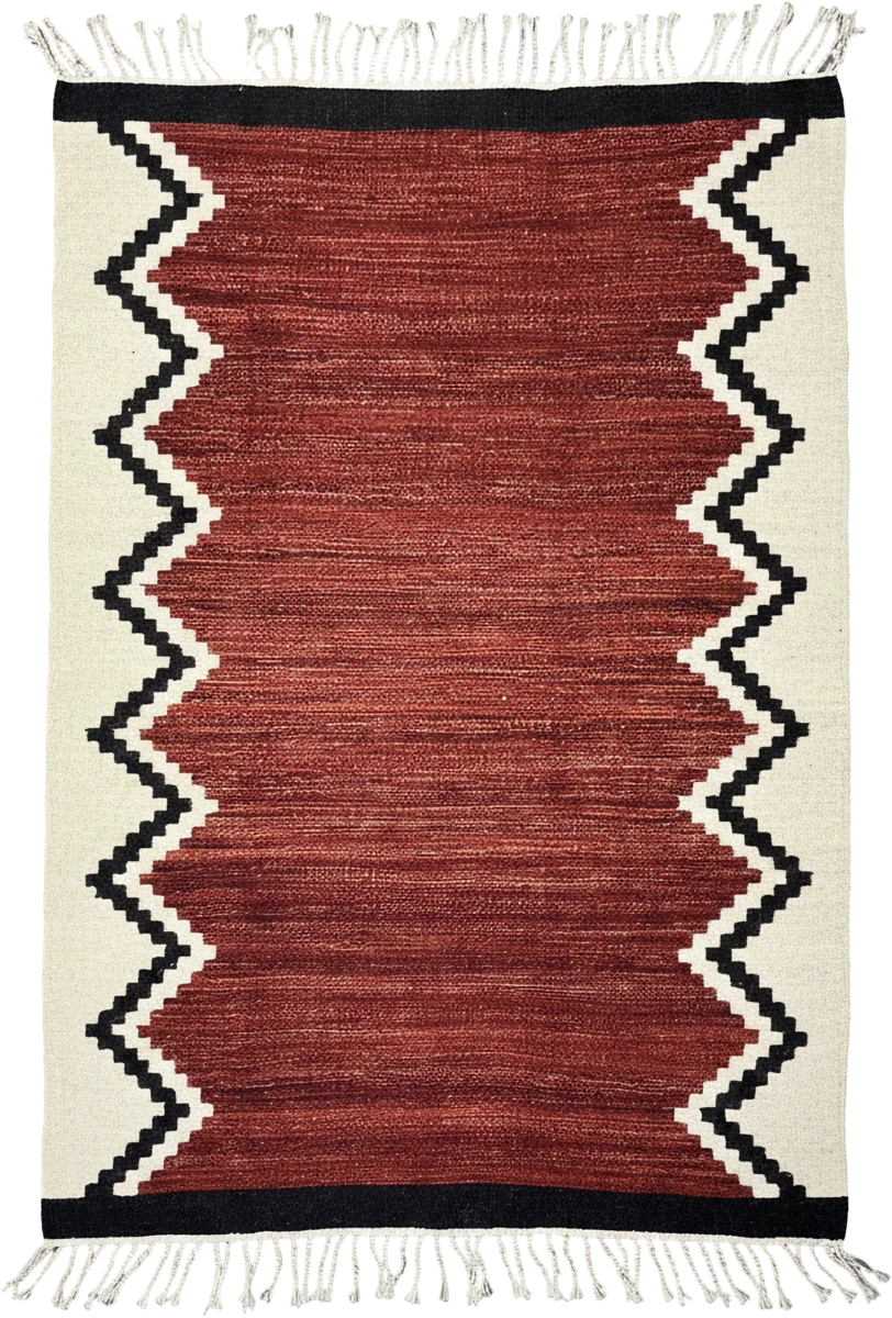 Handmade Modern Beige, Black And Burnt Brown Kilim
